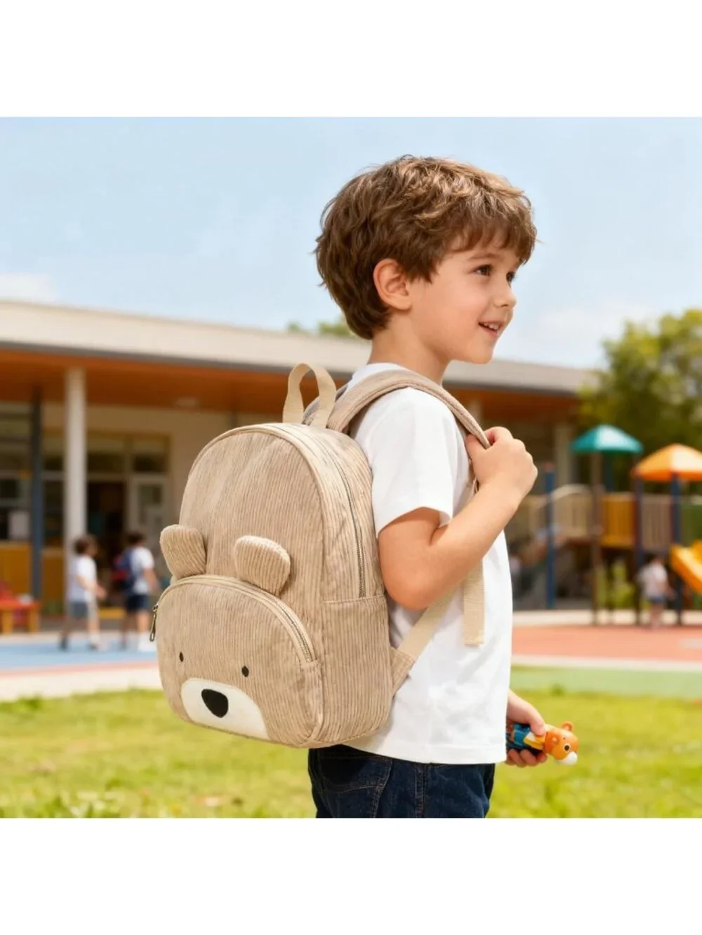 Cute Teddy Bear Corduroy Backpack for Toddlers 2-4, 3D Mini Kids Travel Bag